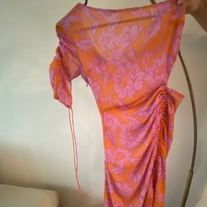 Zara floral dress orange and pink